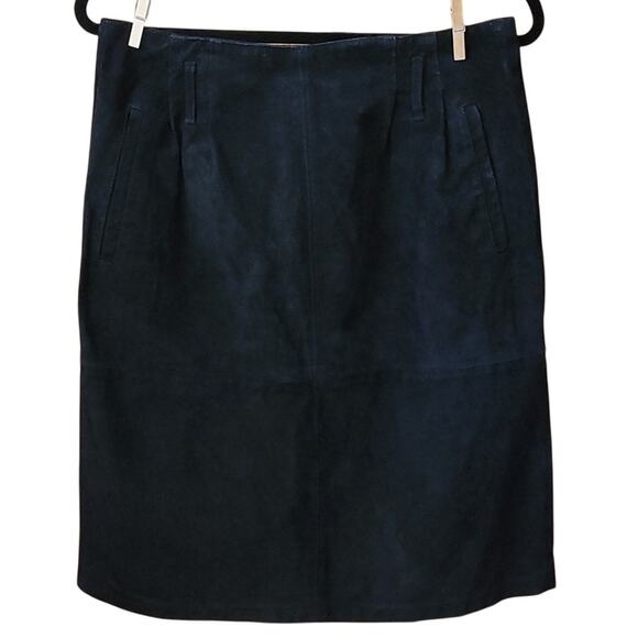 Vintage Magnet Suede Leather Pencil Skirt Black Pockets Knee Length 30W 23L - Picture 1 of 12